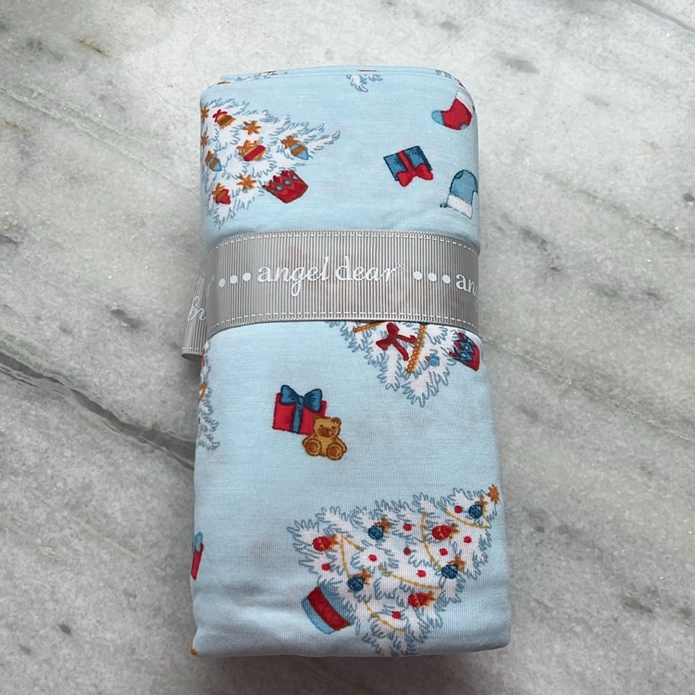 Angel Dear Vintage Christmas Trees Blue Swaddle Blanket